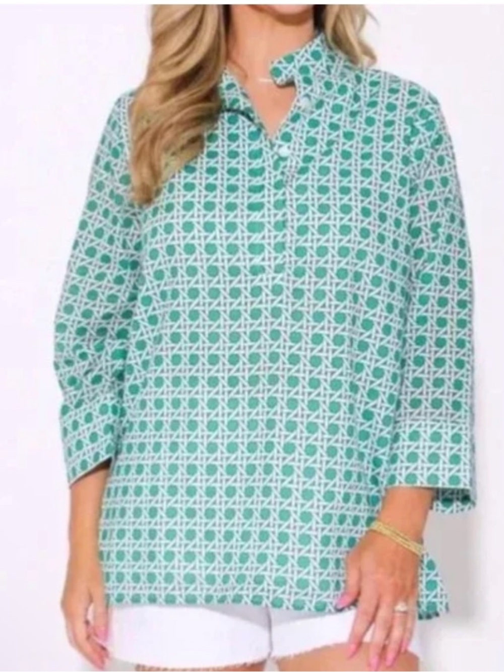 Jude Connally Green & White Geometric Collared Tunic XL NWT $168